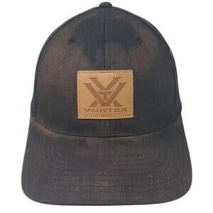 Vortex Trucker Hat Black Brown OS Distressed Logo Patch Mesh Back Snapback